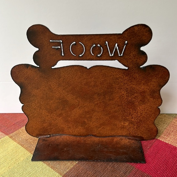LAST CHANCE Like NEW! Etched Metal board w/bone and fretwork “WOOF”/ dog magnets - Picture 5 of 7